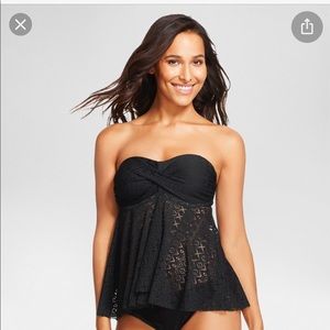 Black Lace Strapless Tankini Top M